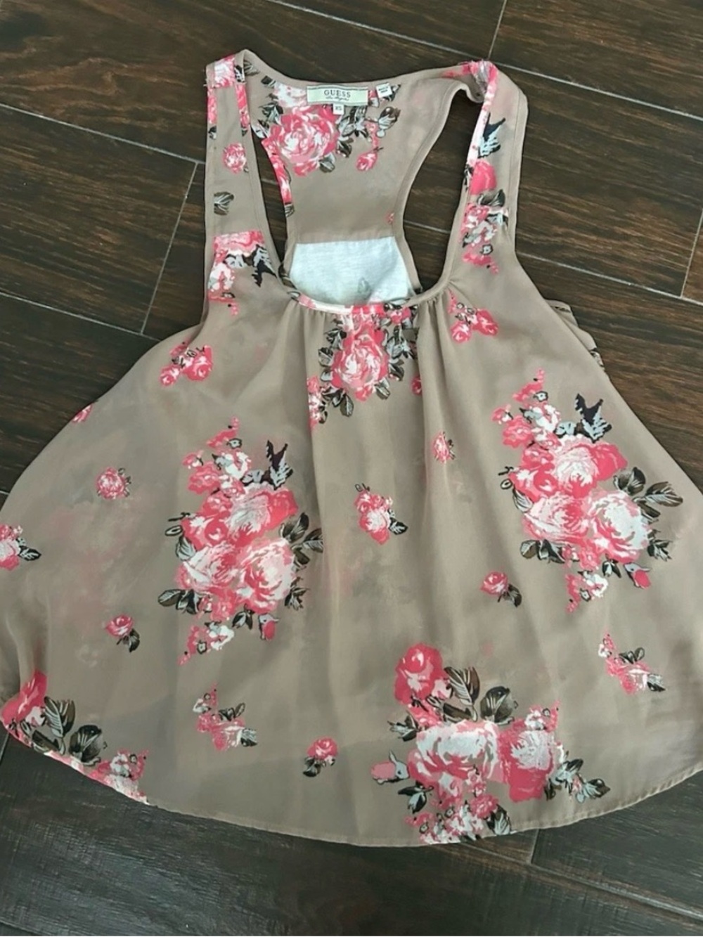 Guess Floral Racerback Tank Top in Taupe and Pink